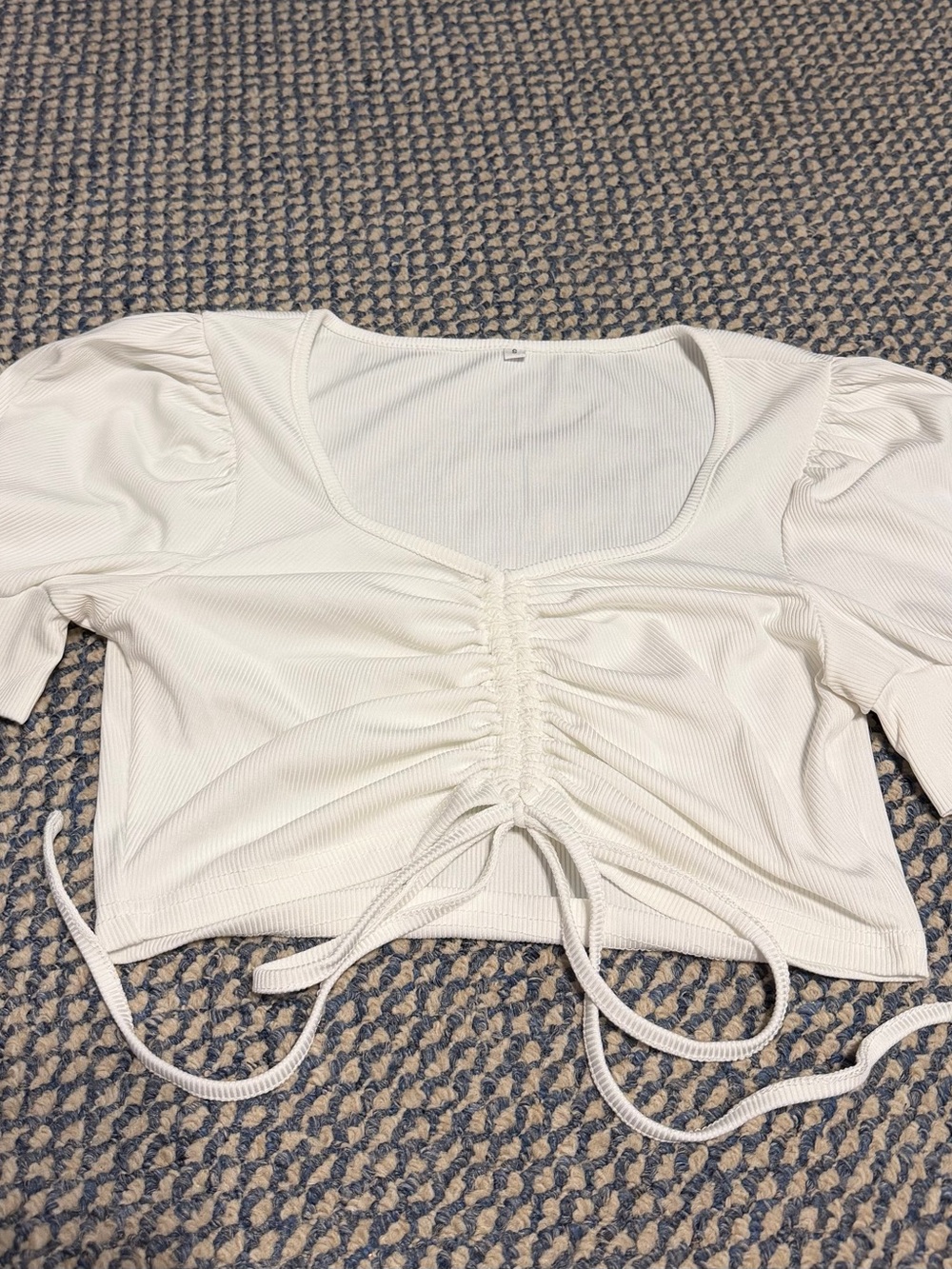Ruched Drawstring Scoop-Neck White Crop Top
